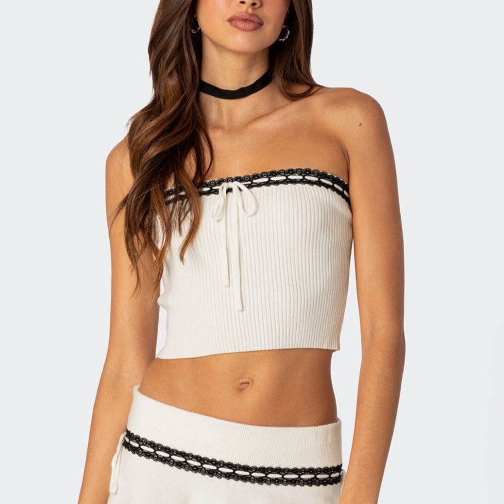 NWT Edikted Khloe Lacey Ribbon Knit Tube Top